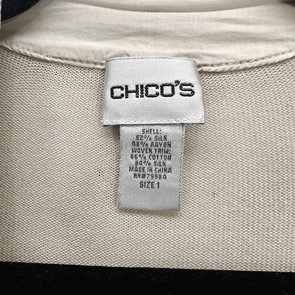 Chicos Womens Size 1‎ (Medium) Cardigan Beige Silk Blend Open Front - Picture 4 of 7